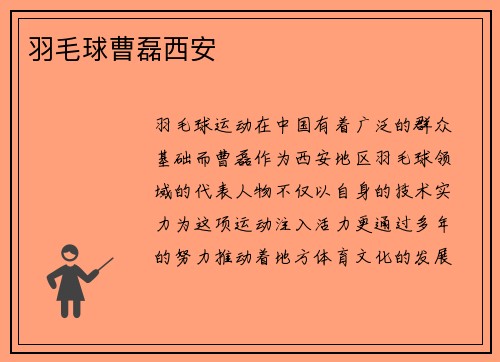 羽毛球曹磊西安