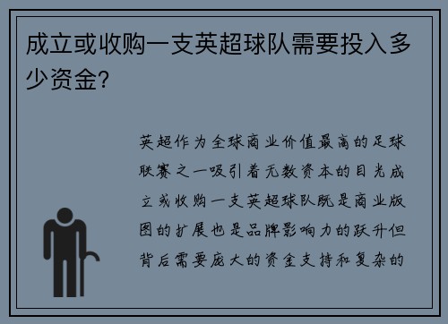 成立或收购一支英超球队需要投入多少资金？